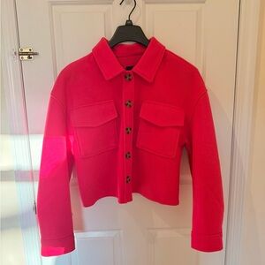 Hot Pink Button-Up Cropped Jacket